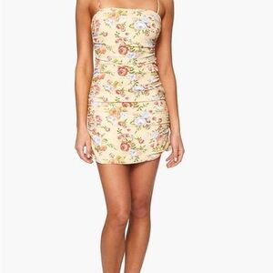 Ronnie Floral Yellow Mini ruched Dress